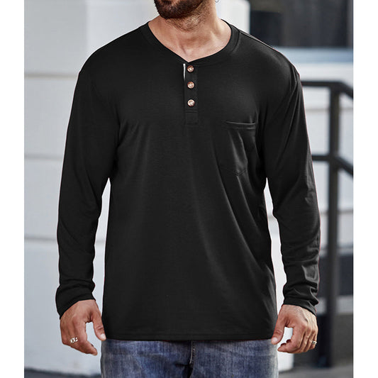Men's Cotton  Henley Collar Long Sleeve Shirts
