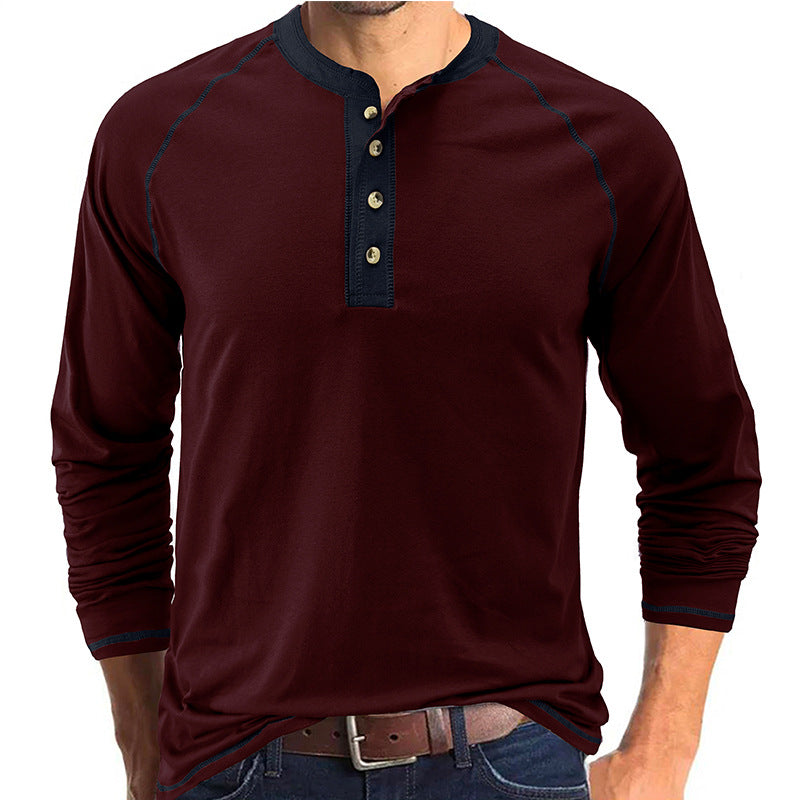 Modisches Baumwoll-T-Shirt mit Henley-Kragen