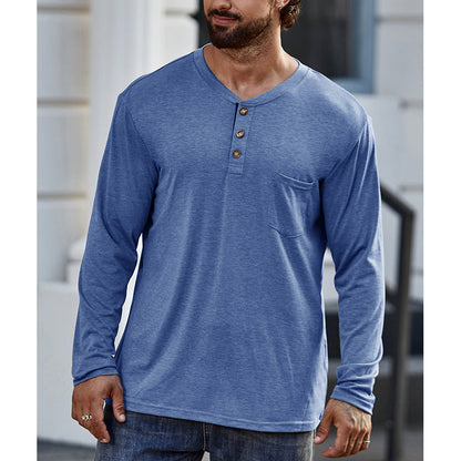 Men's Cotton  Henley Collar Long Sleeve Shirts