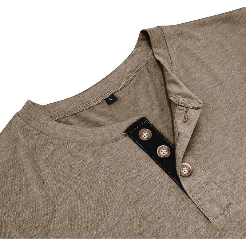 Men's Cotton  Henley Collar Long Sleeve Shirts