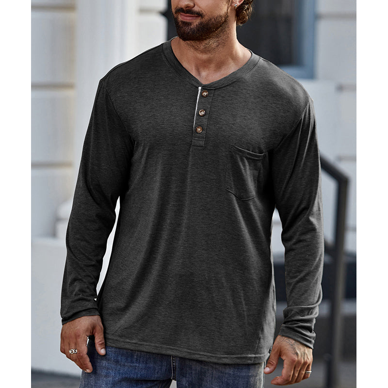 Men's Cotton  Henley Collar Long Sleeve Shirts