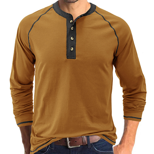 Cotton Henley Collar T-Shirt