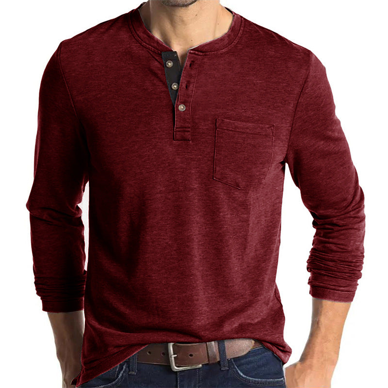 Chemises Henley en coton multicolores à la mode pour hommes