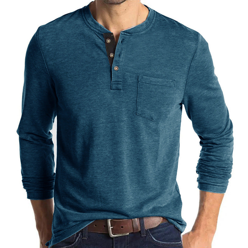 Chemises Henley en coton multicolores à la mode pour hommes