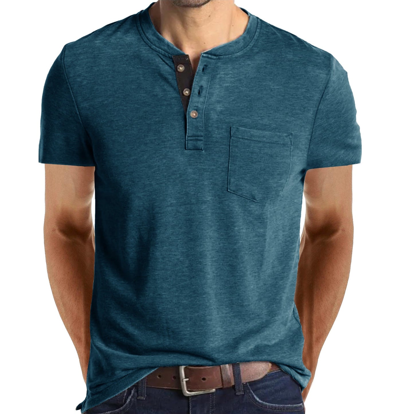 Chemises Henley en coton multicolores à la mode pour hommes